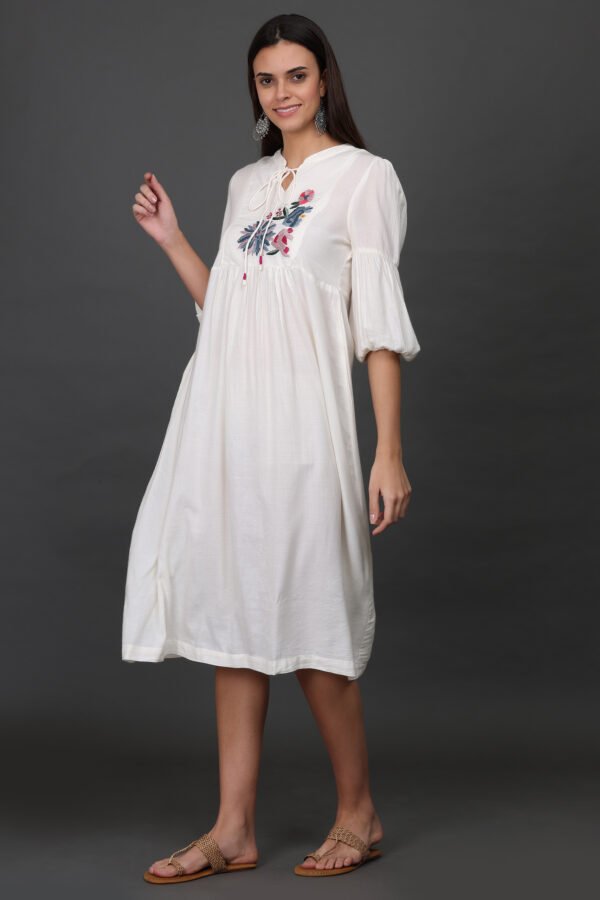 TWILL HAND EMBROIDERED CHECKERED  DRESS