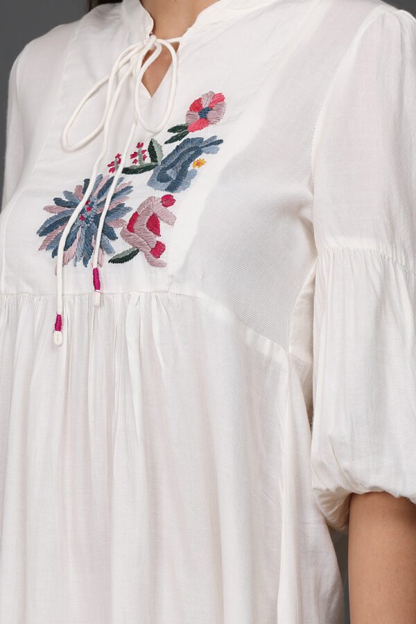 TWILL HAND EMBROIDERED CHECKERED  DRESS