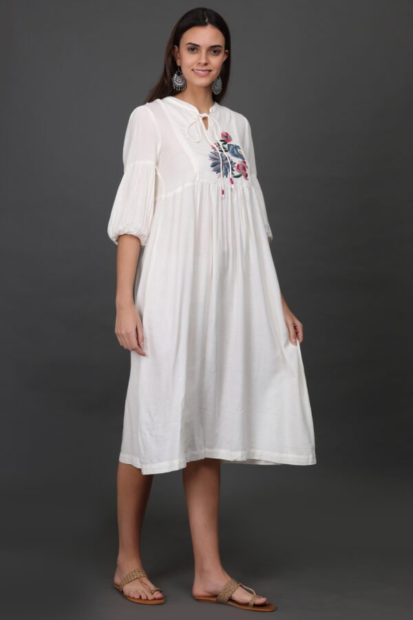 TWILL HAND EMBROIDERED CHECKERED  DRESS