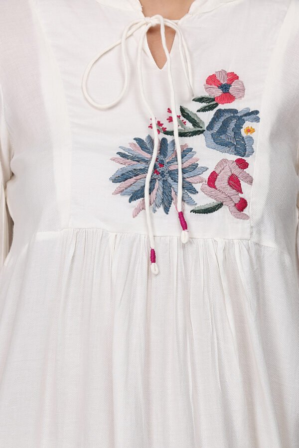 TWILL HAND EMBROIDERED CHECKERED  DRESS